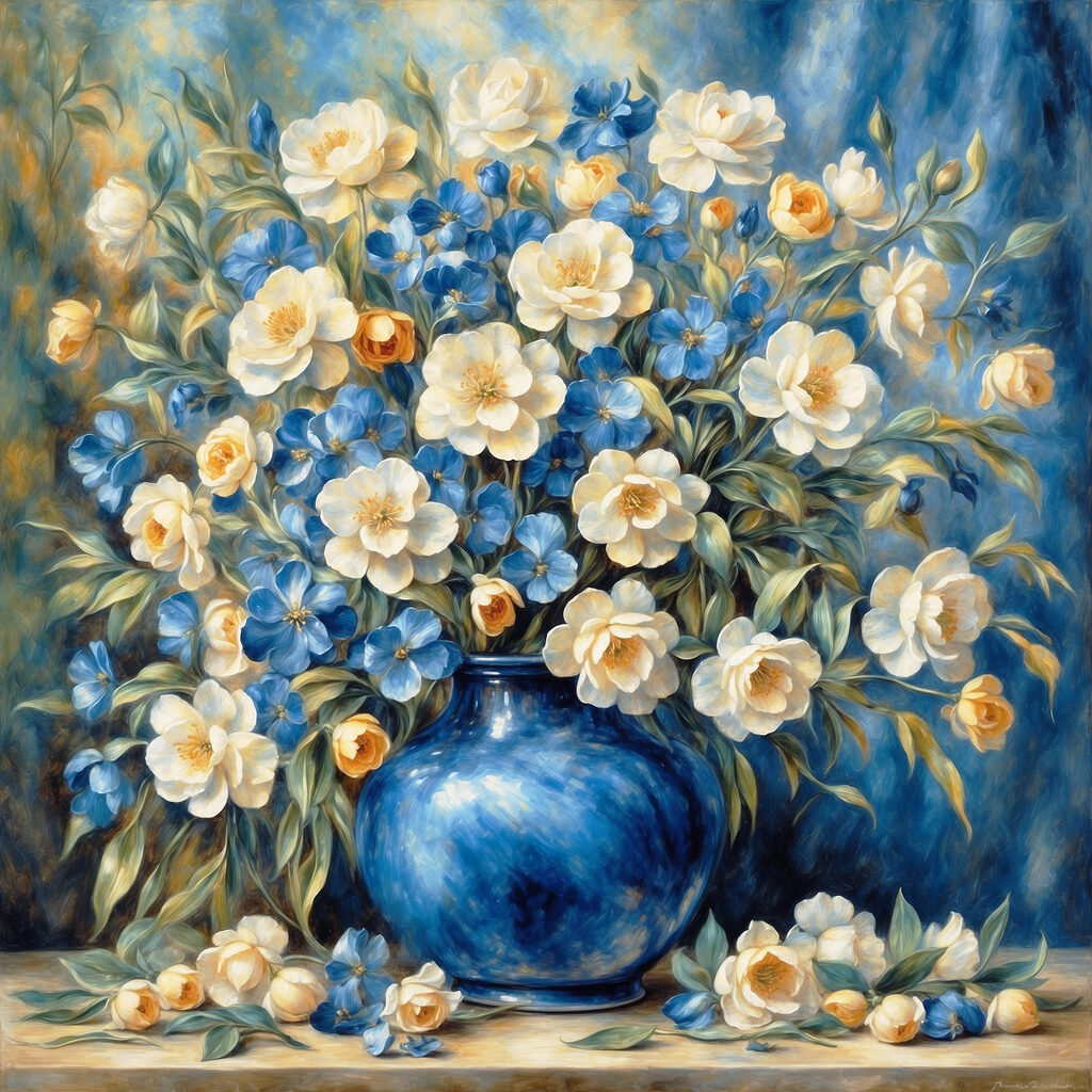 Strauß in blauer Vase — ganzes Design