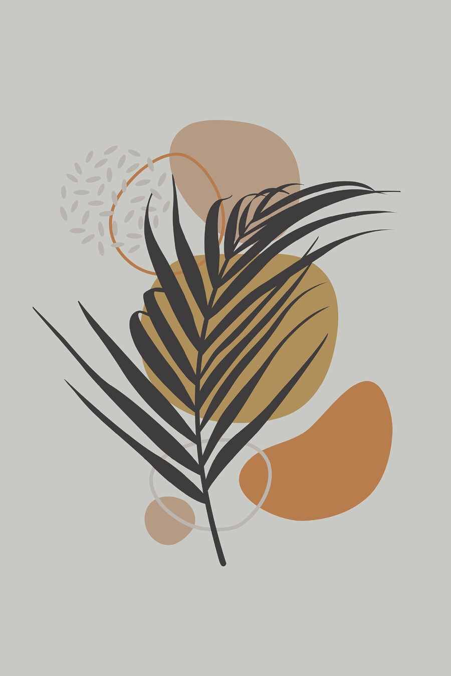 Palmblatt und Kreise — ganzes Design
