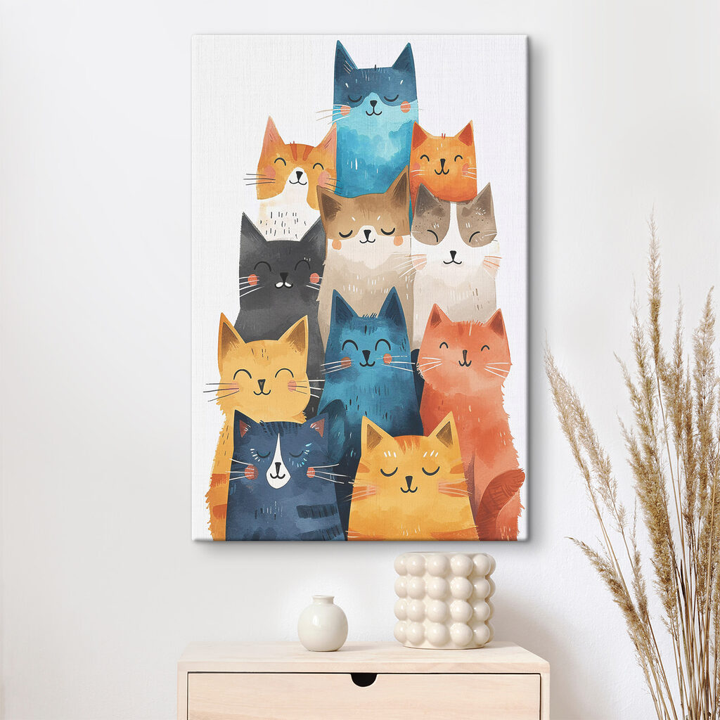 Ein Turm aus Katzen in einem Interieur