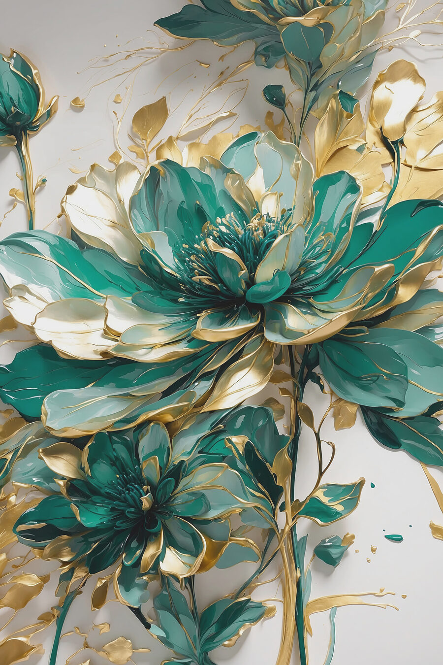 Grüne Blüten, goldene Zweige — ganzes Design
