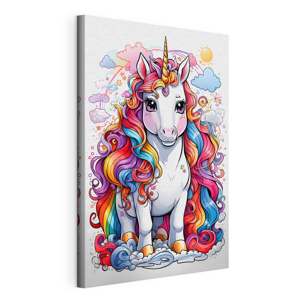 Einhorn mit Regenbogenmähne, gespannte Leinwand mit umlaufender Kante