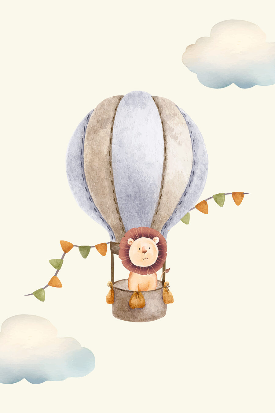 Löwe im Heißluftballon — ganzes Design