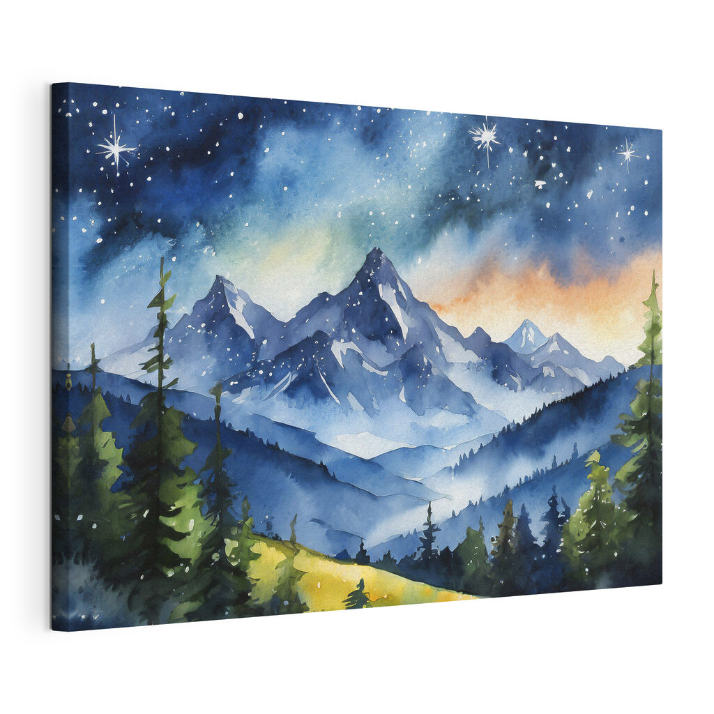 Berge unter Sternen, gespannte Leinwand mit umlaufender Kante