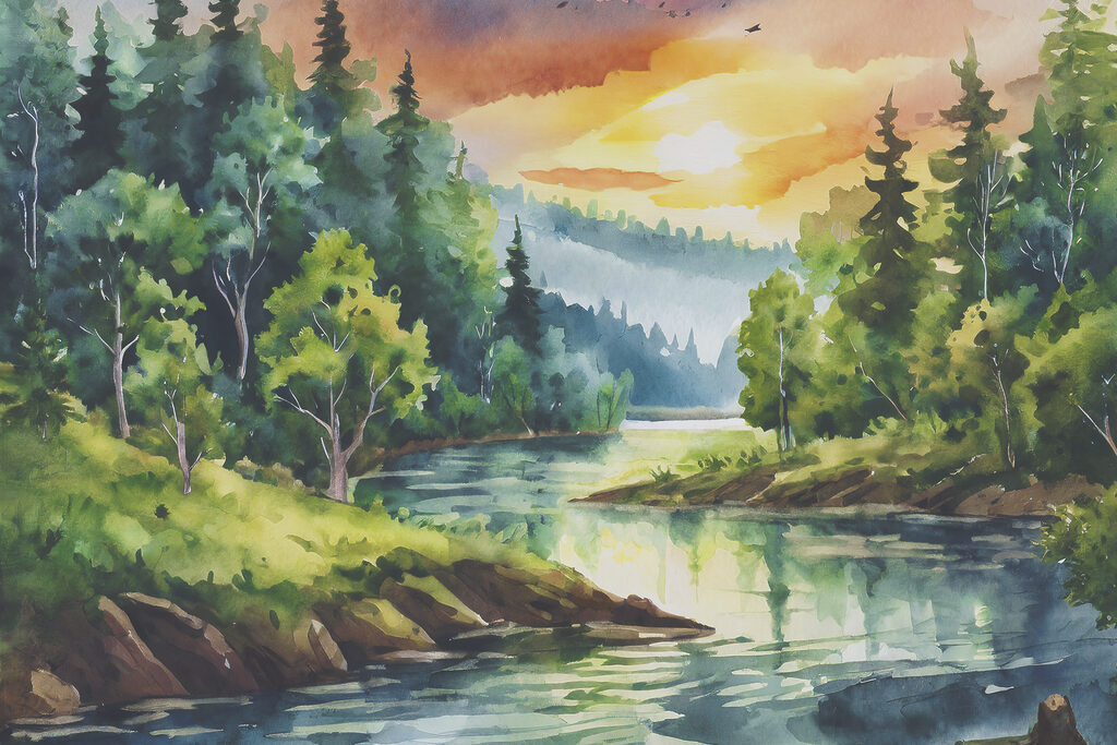 Fluss am Abend — ganzes Design