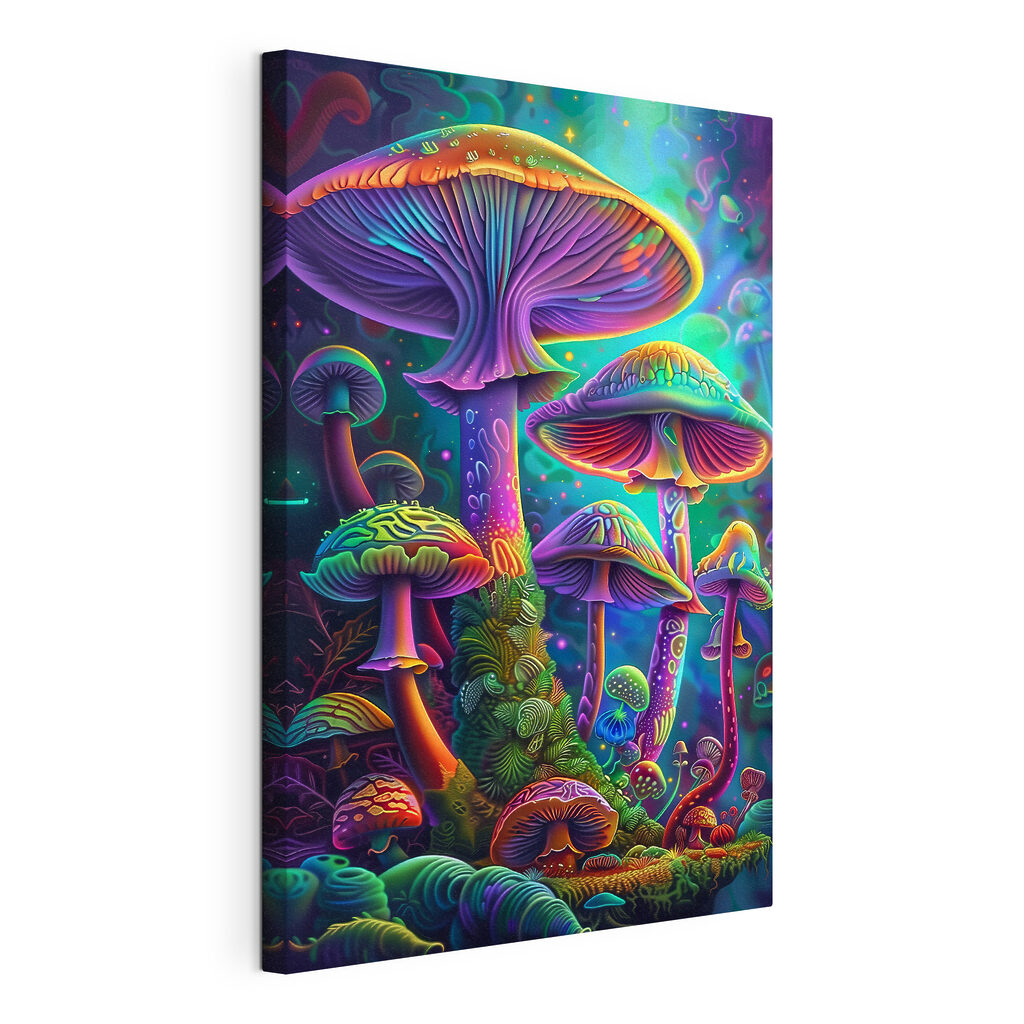 Bunte Pilze, gespannte Leinwand mit umlaufender Kante
