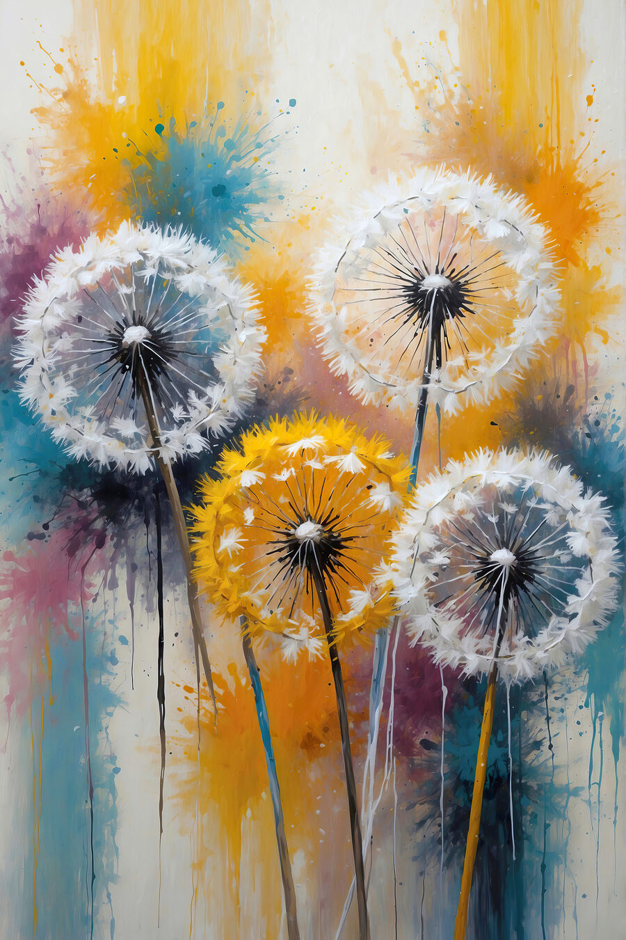 Pusteblumen in fröhlichen Farben — ganzes Design