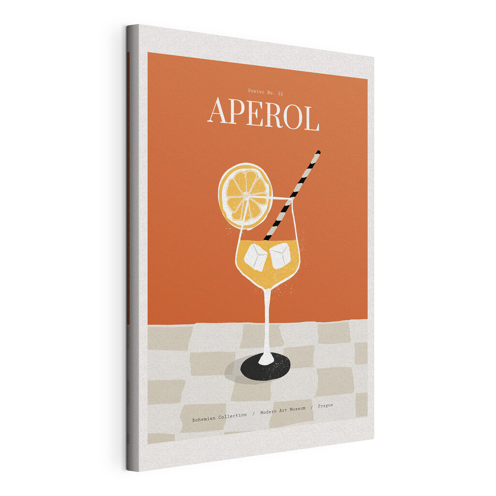 Aperitif mit Zitrusscheibe, gespannte Leinwand mit umlaufender Kante
