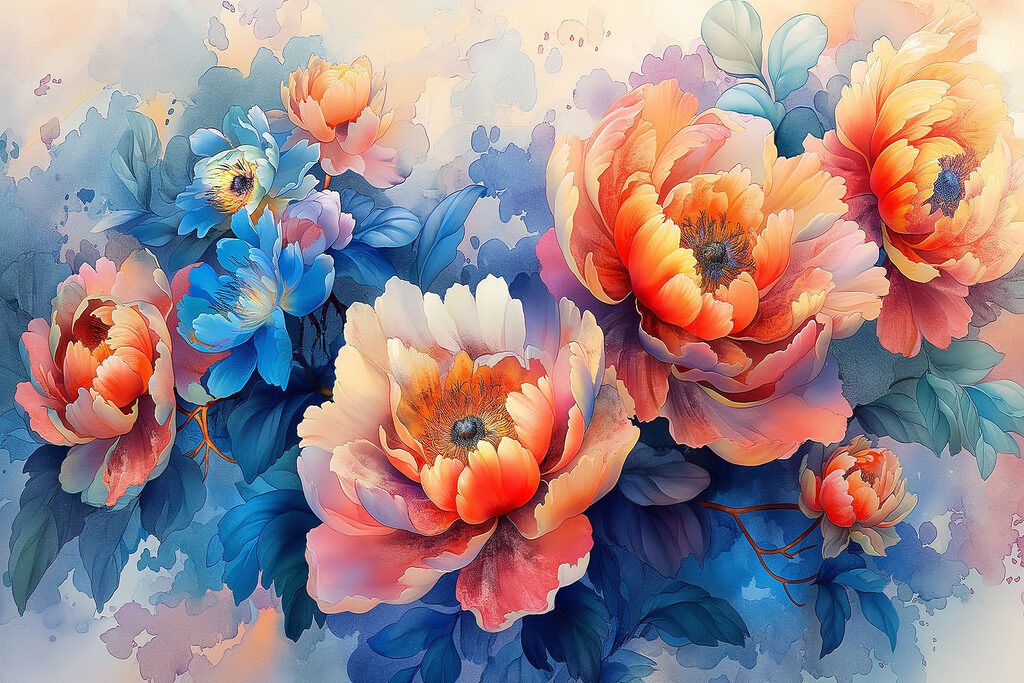 Blüten auf blauem Grund — ganzes Design