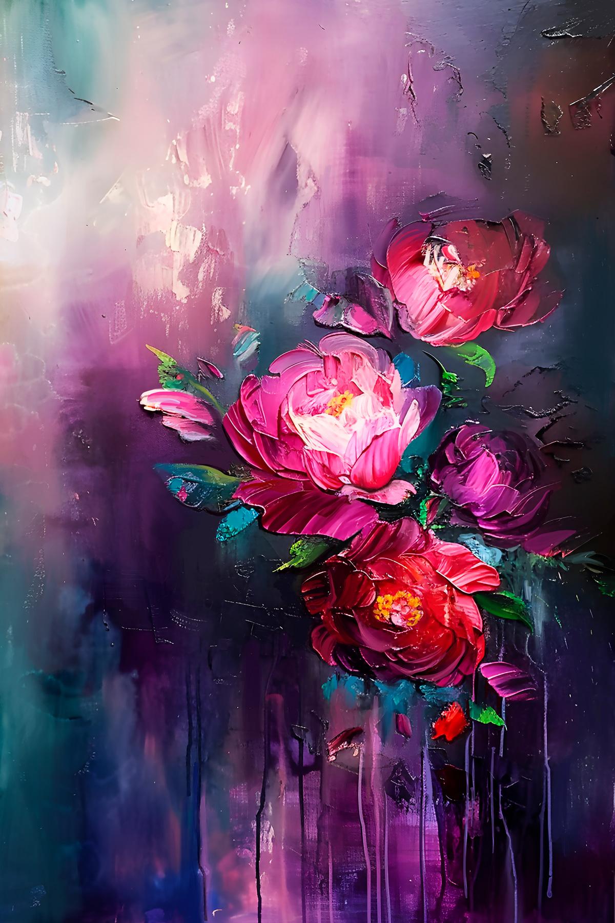 Blüten auf violettem Grund — ganzes Design