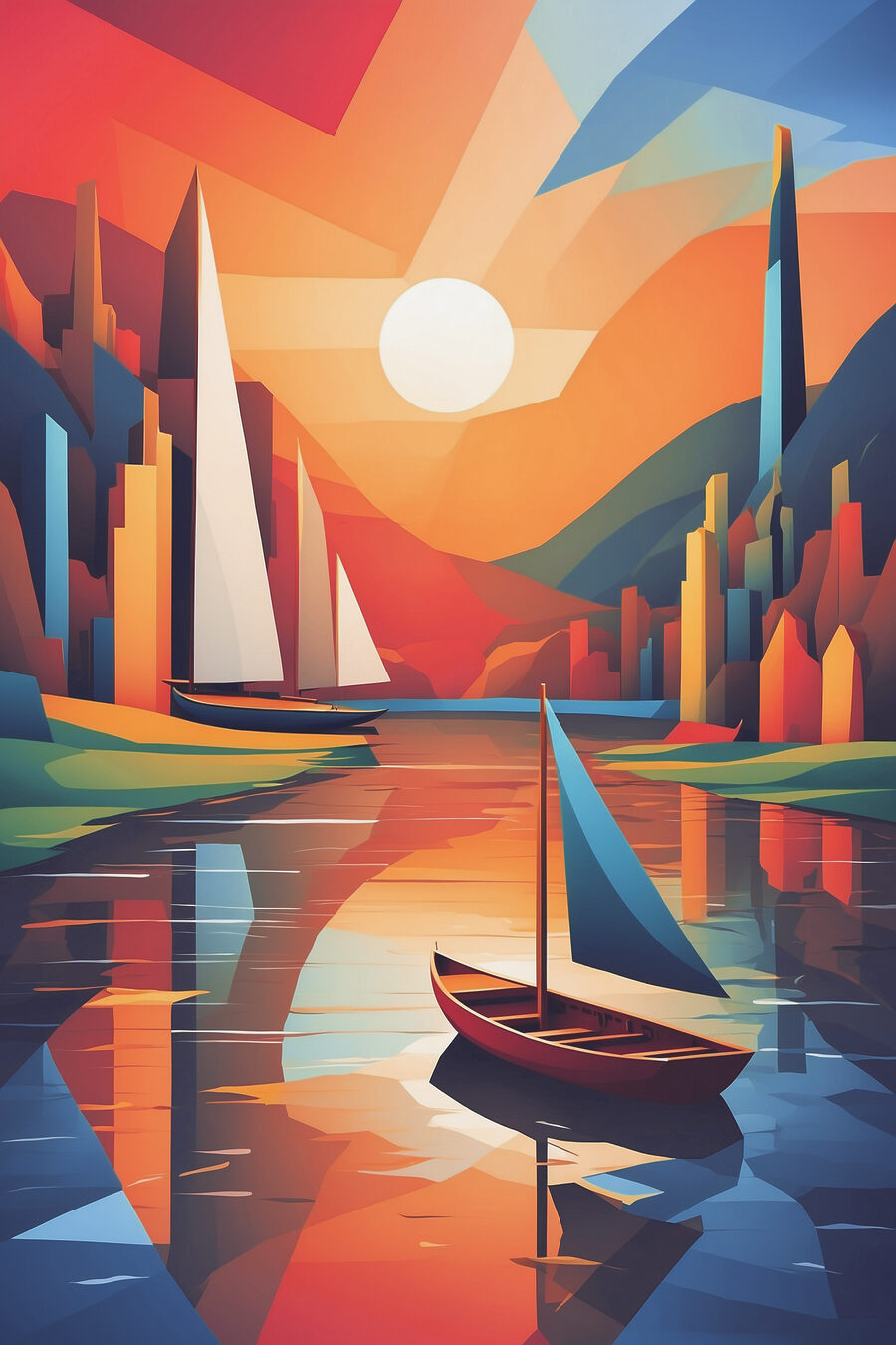 Segelboot unter der Sonne — ganzes Design