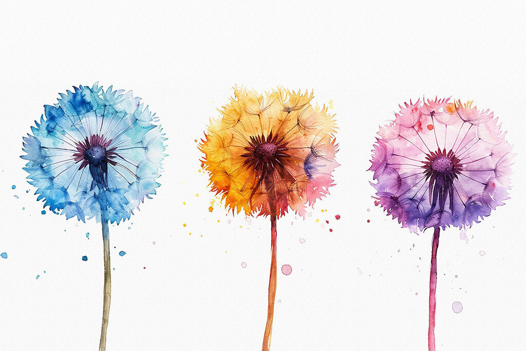 Bunte Pusteblumen — ganzes Design