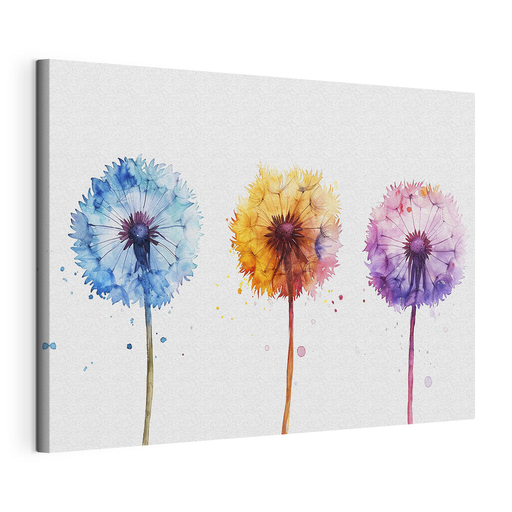 Bunte Pusteblumen, gespannte Leinwand mit umlaufender Kante
