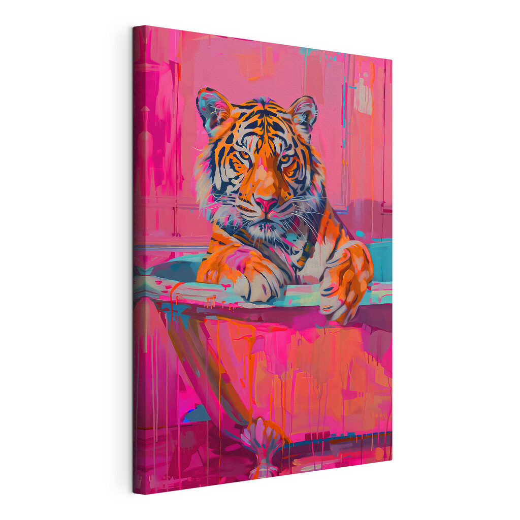 Tiger in der Badewanne, gespannte Leinwand mit umlaufender Kante