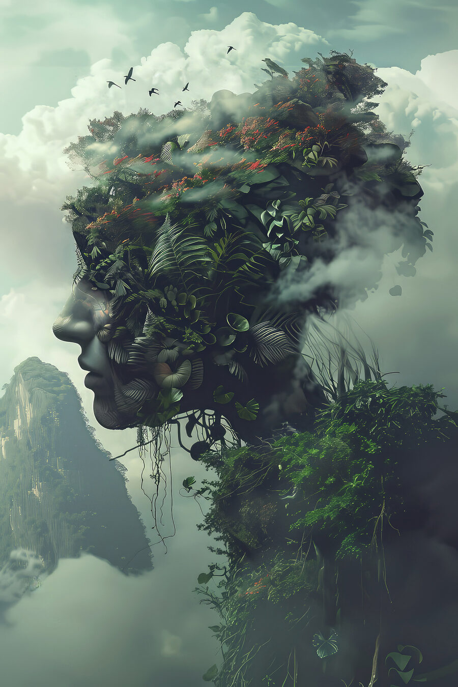 Waldgesicht im Nebel — ganzes Design
