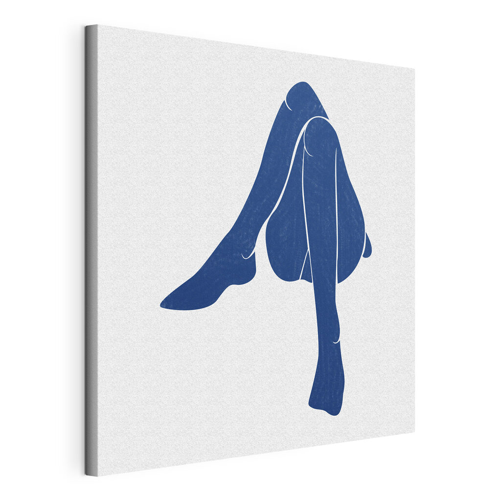 Sitzende Figur in Blau, gespannte Leinwand mit umlaufender Kante