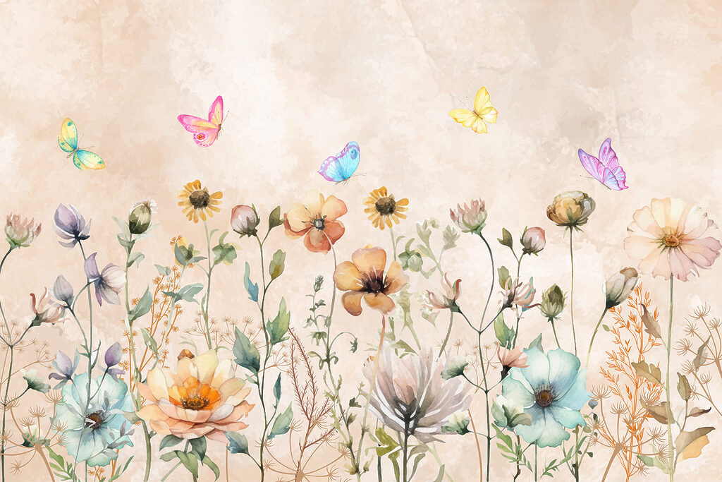 Blumen und Schmetterlinge — ganzes Design