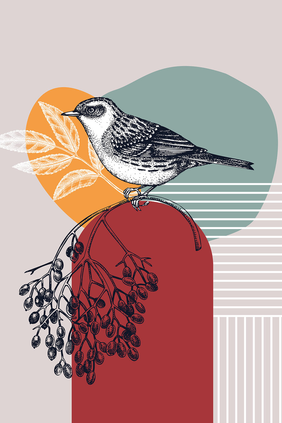 Vogel auf gestreiftem Grund — ganzes Design