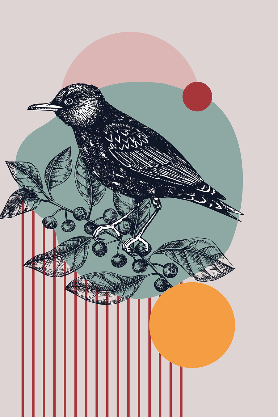 Vogel zwischen Kreisen — ganzes Design