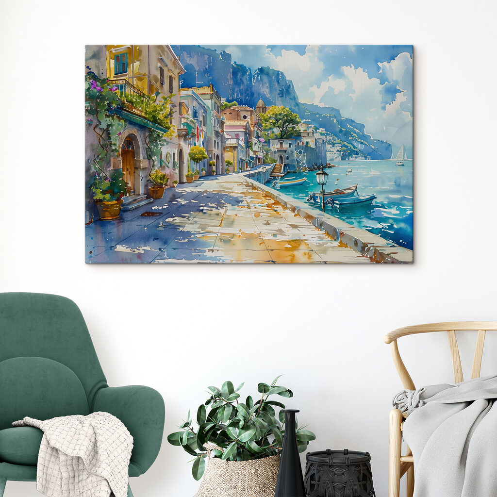 Spaziergang an blauer Küste in einem Interieur
