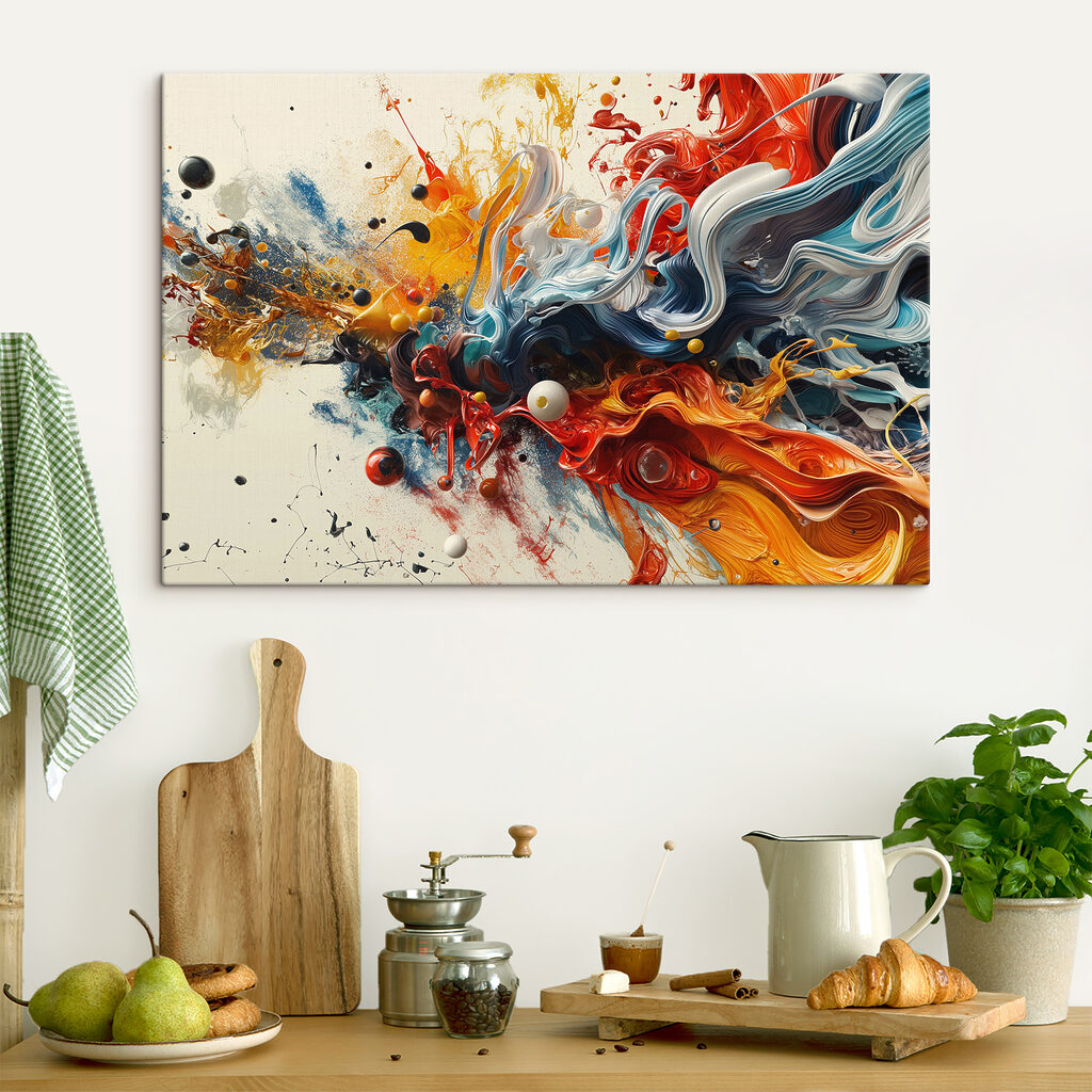 Wirbelnde Farben und Spritzer in einem Interieur