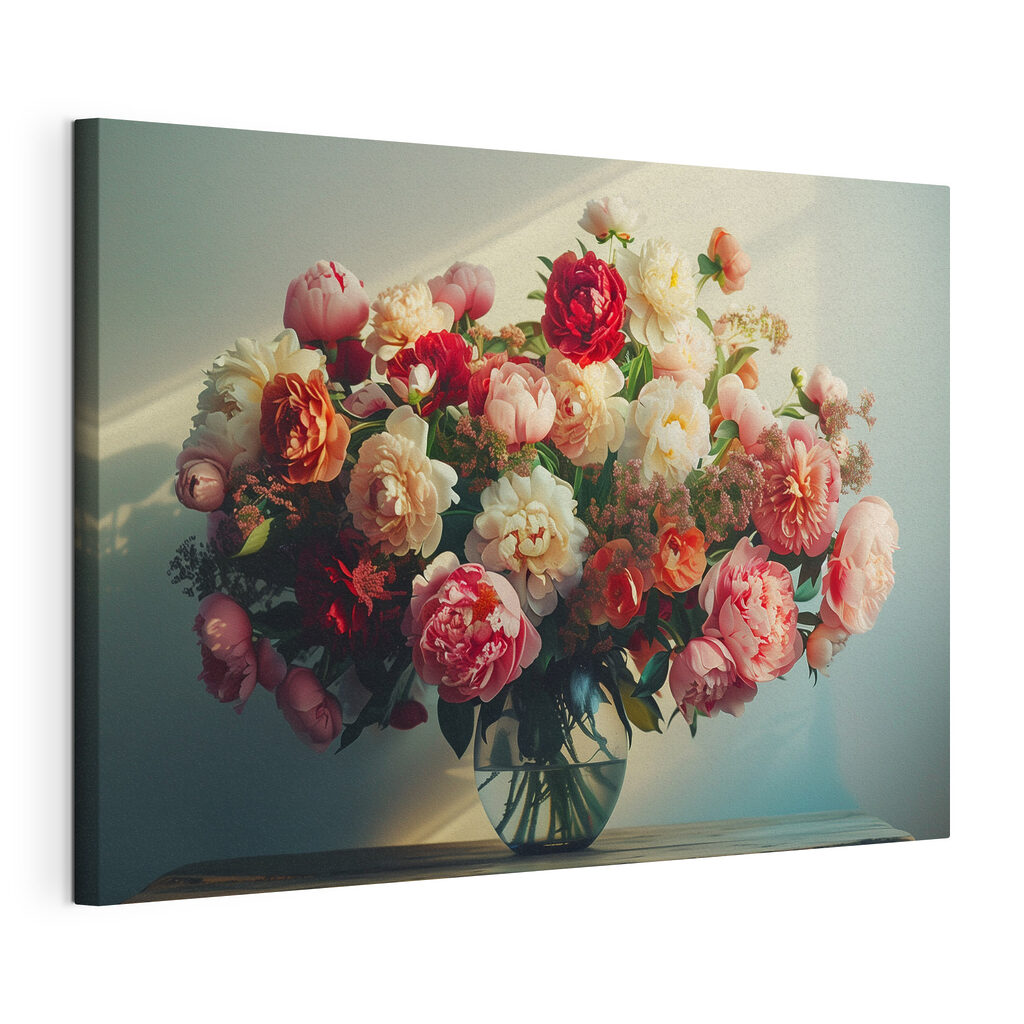 Üppiger Blumenstrauß, gespannte Leinwand mit umlaufender Kante