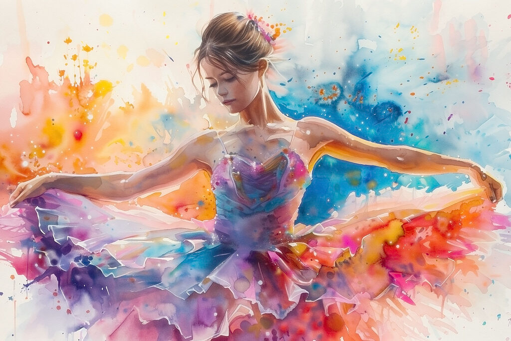Ballerina in fließenden Farben — ganzes Design