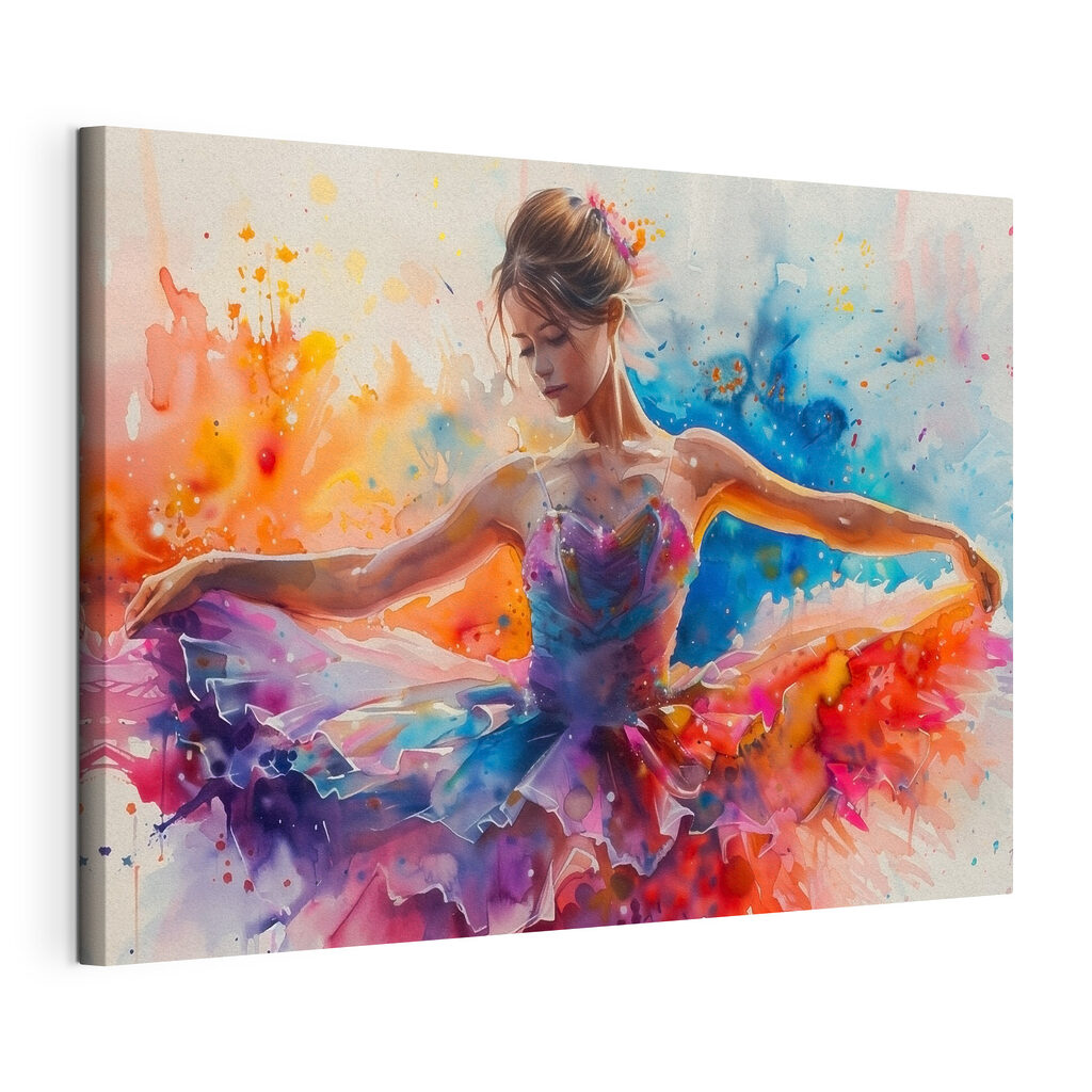Ballerina in fließenden Farben, gespannte Leinwand mit umlaufender Kante