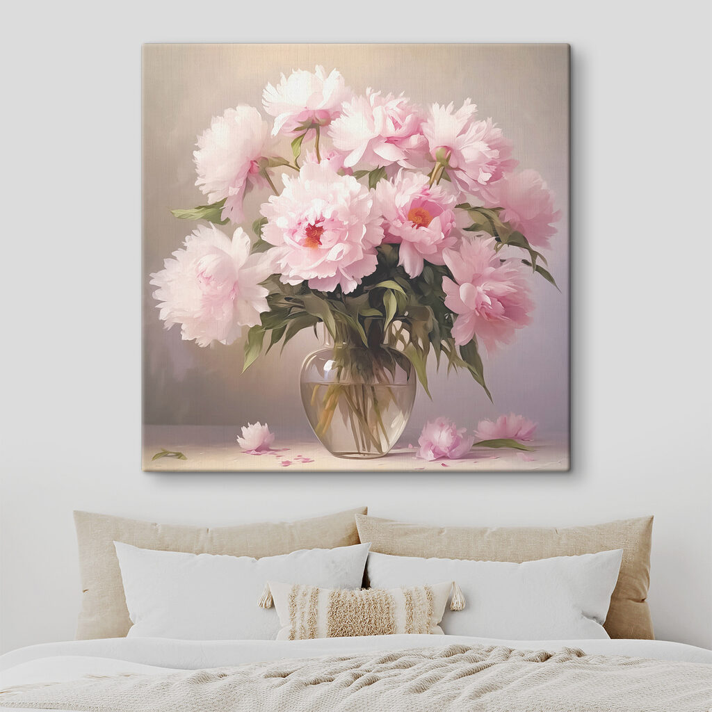 Rosa Blüten im Glas in einem Interieur