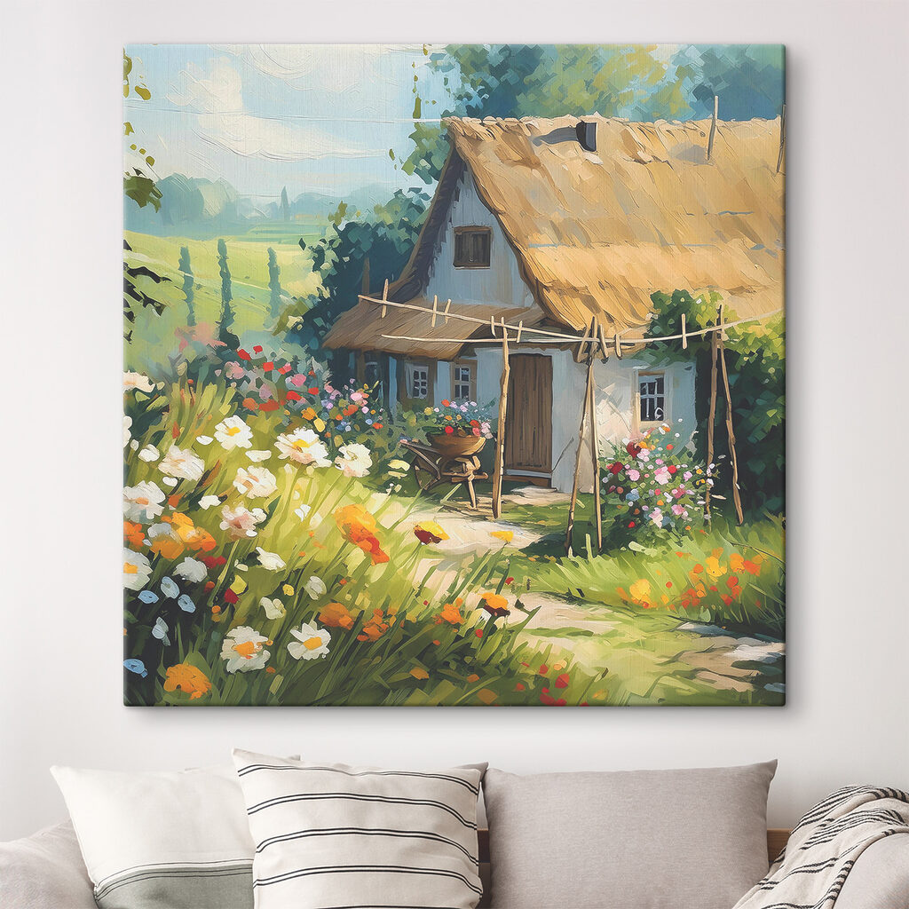 Häuschen zwischen Margeriten in einem Interieur
