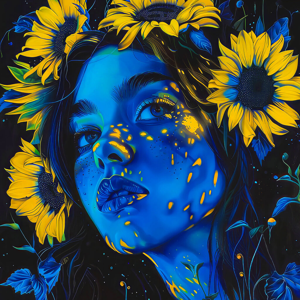 Sonnenblumen im Haar — ganzes Design