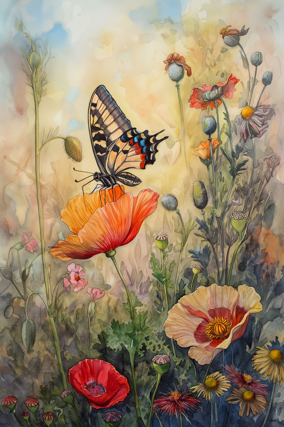 Schmetterling zwischen Gräsern — ganzes Design