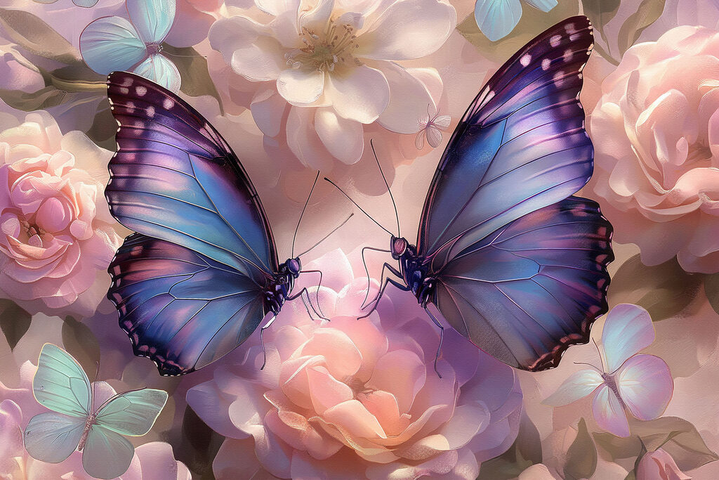 Schmetterling auf Blüten — ganzes Design