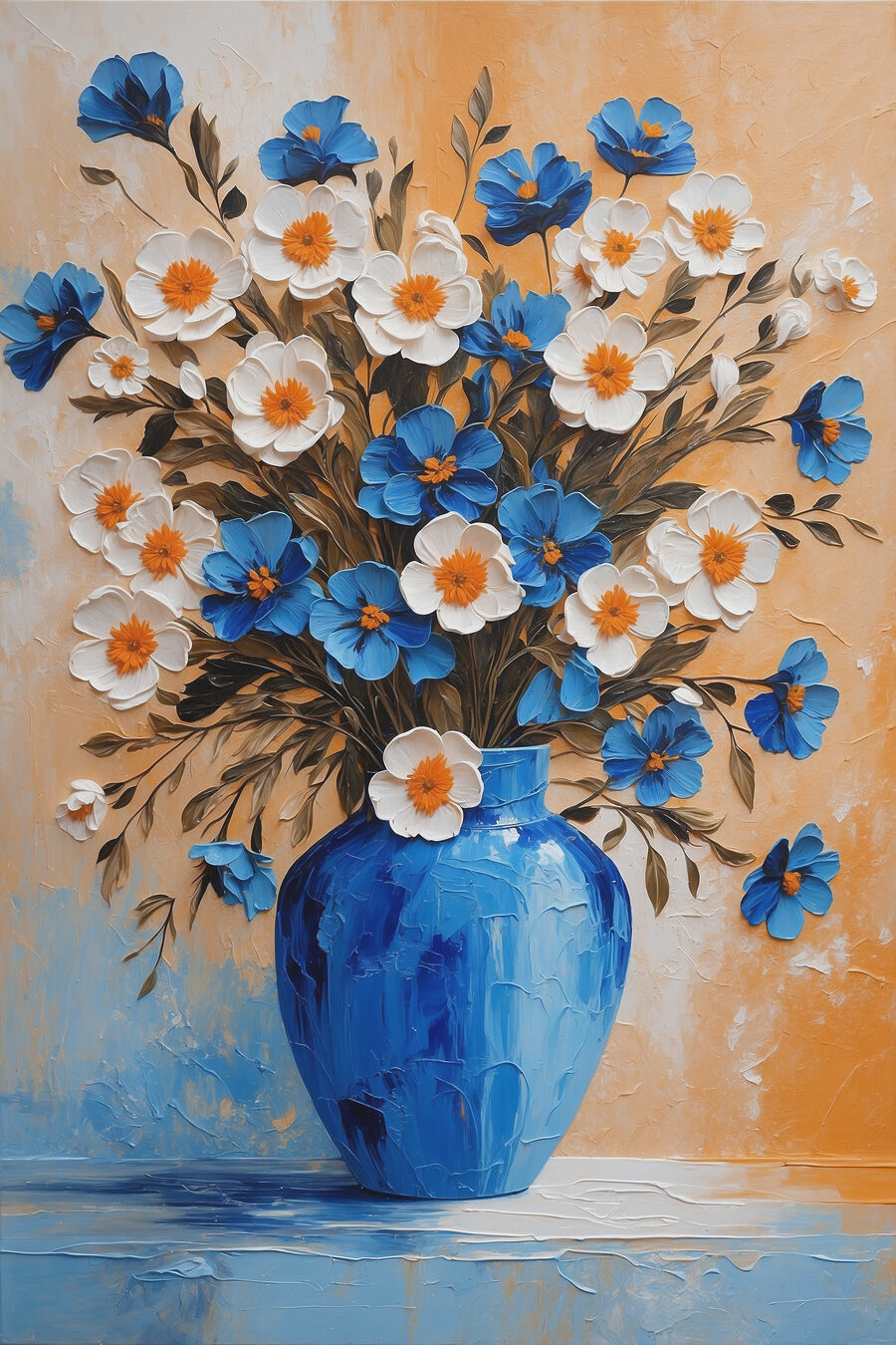 Blumen in blauer Vase — ganzes Design