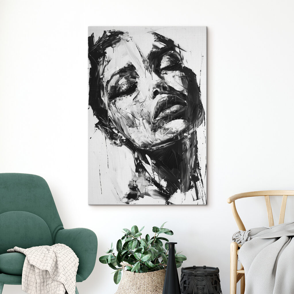 Gesicht in Tuschestrichen in einem Interieur