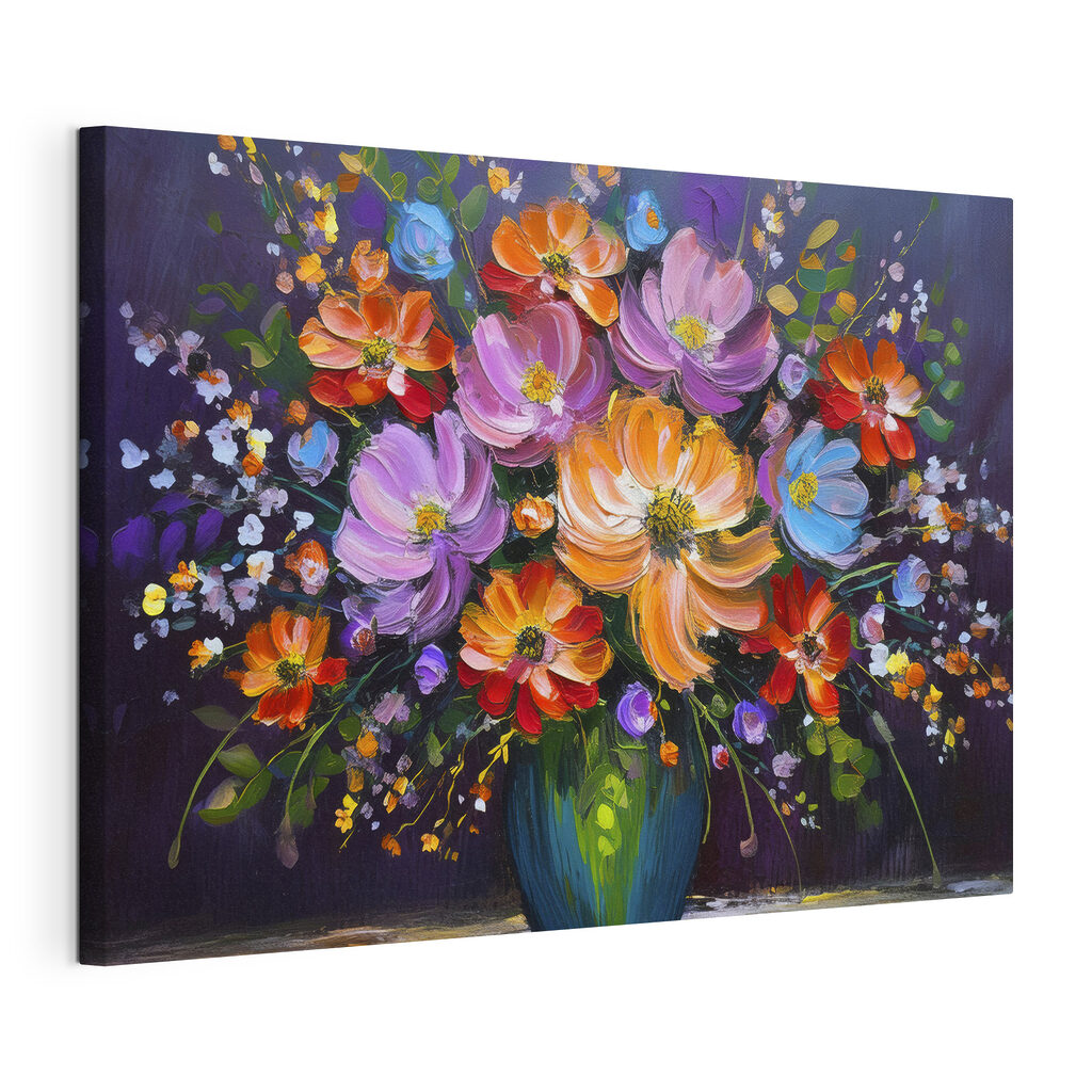 Bunter Blumenstrauß, gespannte Leinwand mit umlaufender Kante