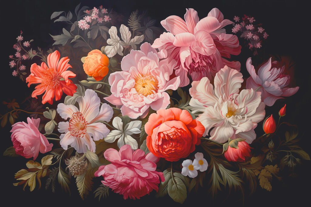 Blumenstrauß auf Schwarz — ganzes Design