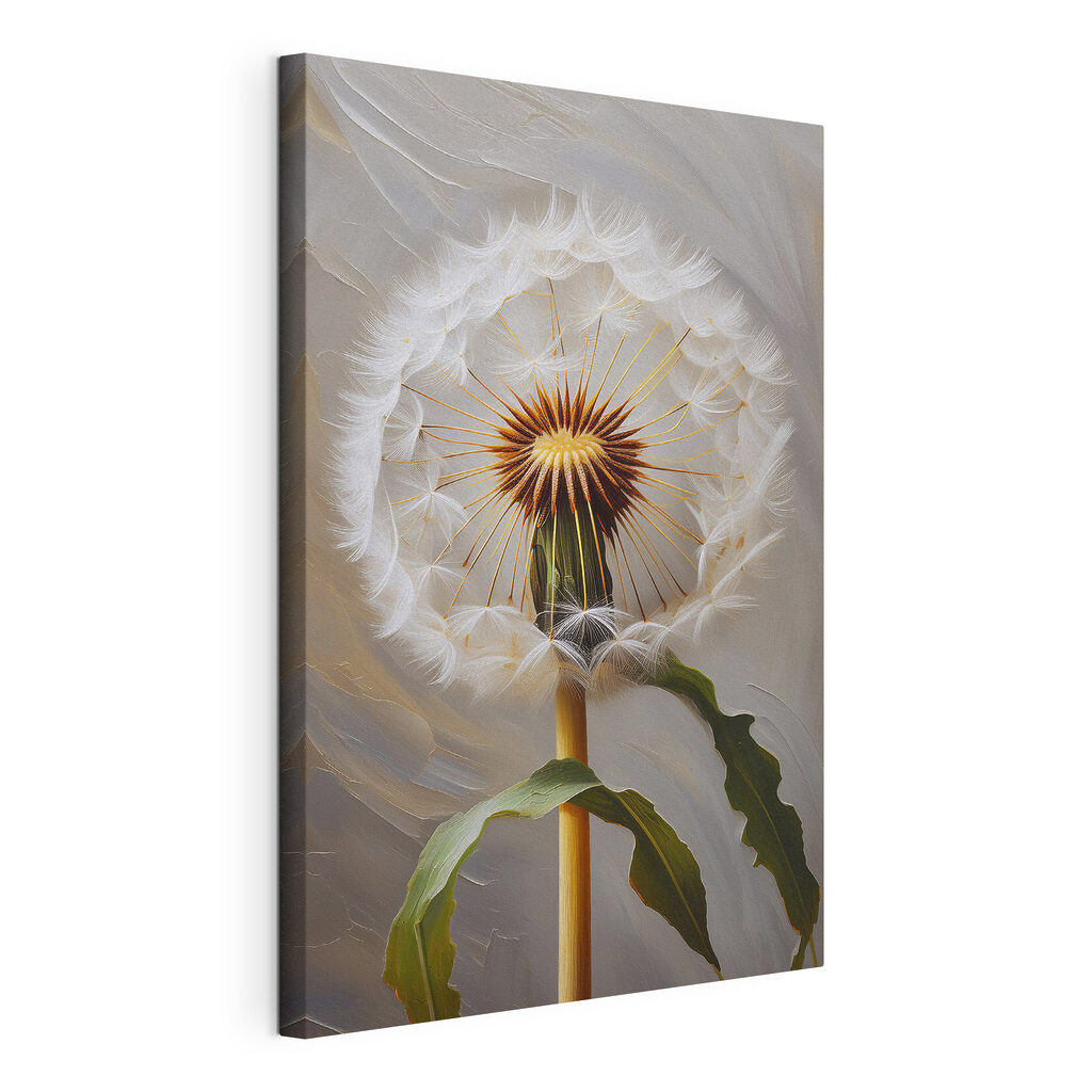 Pusteblume auf langem Stiel, gespannte Leinwand mit umlaufender Kante