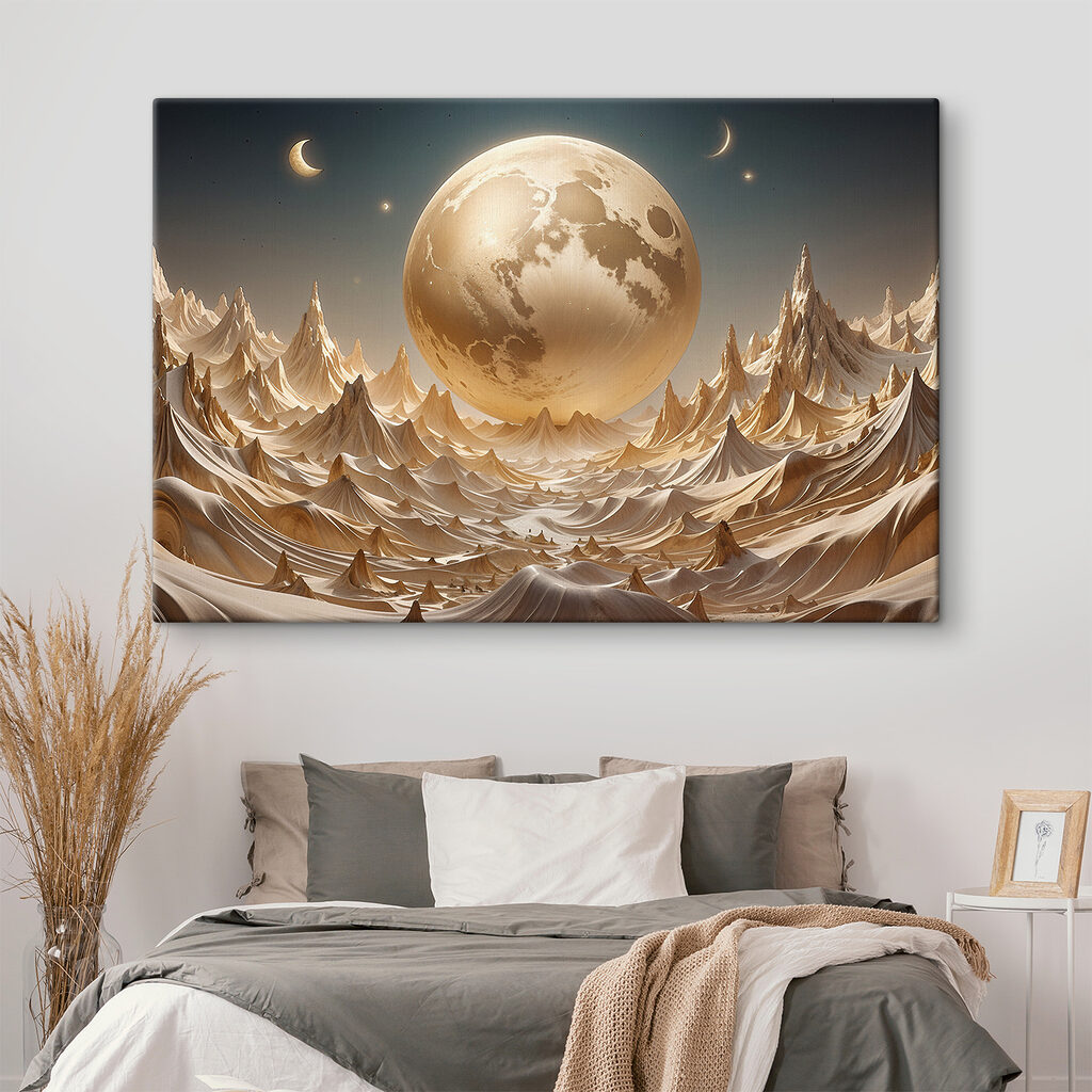 Mond über goldenen Gipfeln in einem Interieur