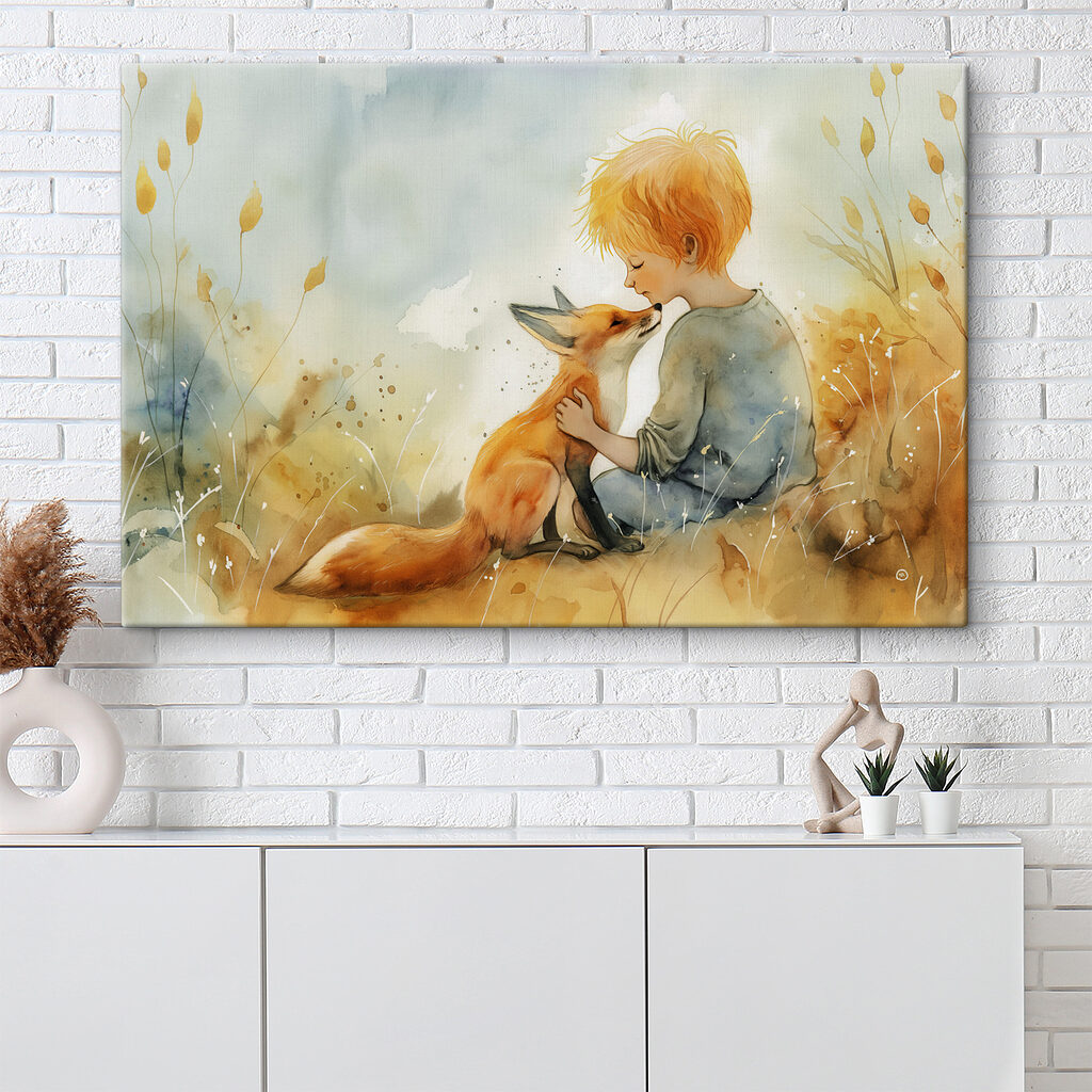 Junge und Füchslein in einem Interieur