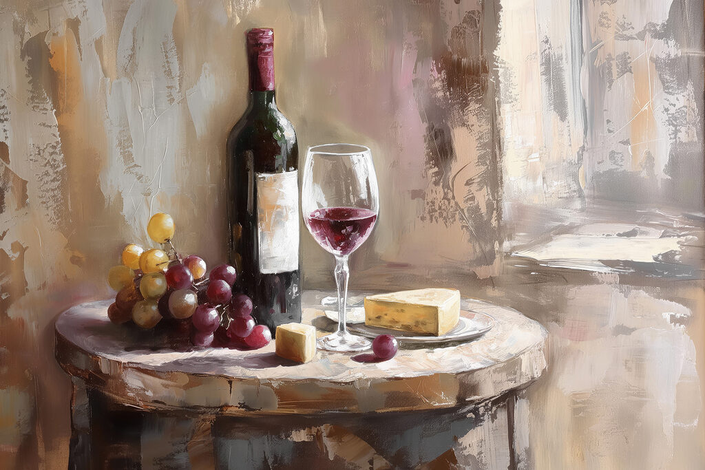 Wein, Trauben und Käse — ganzes Design