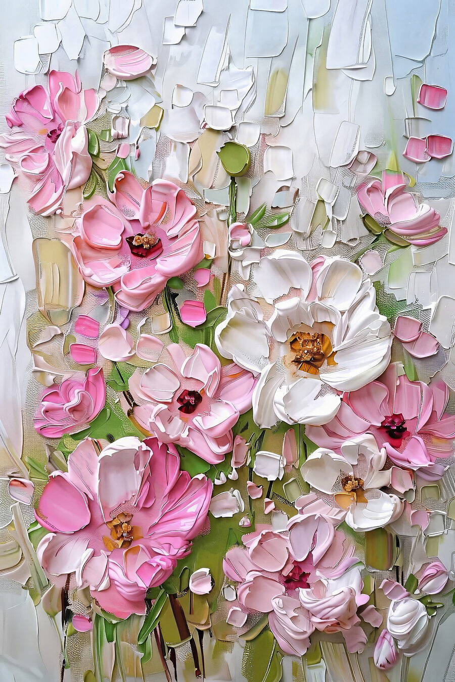 Blüten auf rissigem Weiß — ganzes Design