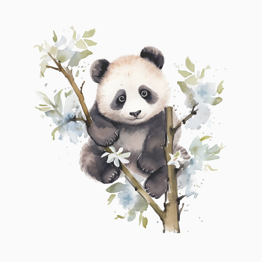 Panda zwischen weißen Blüten — ganzes Design