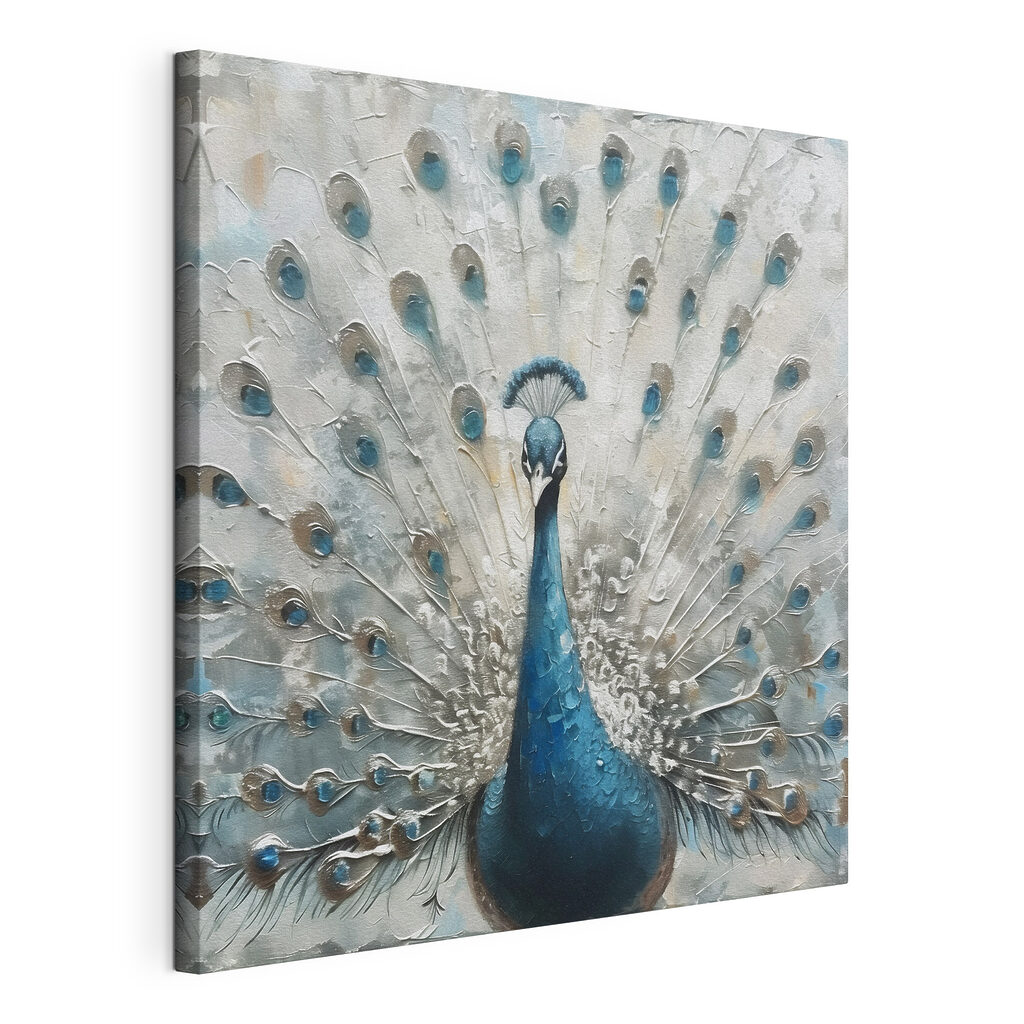 Pfau mit blassem Gefieder, gespannte Leinwand mit umlaufender Kante