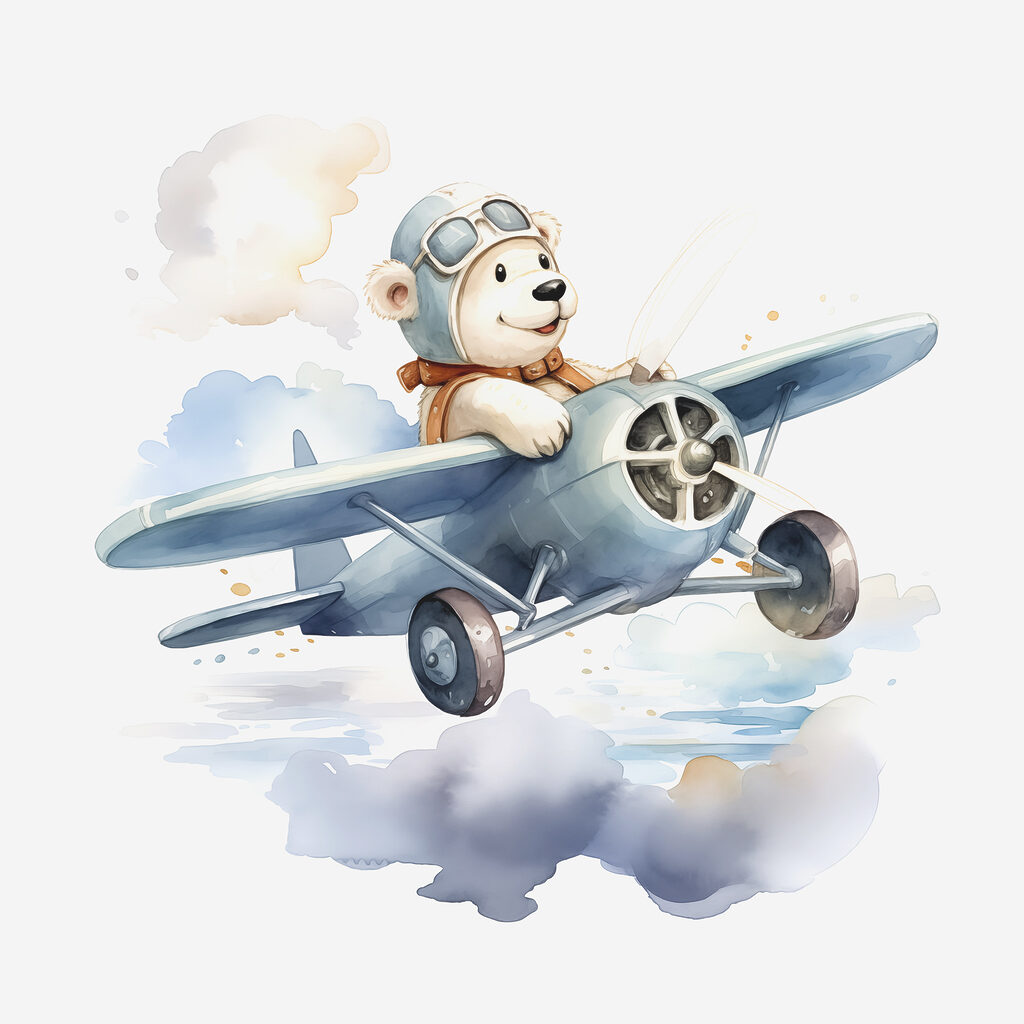 Bärchen fliegt durch Wolken — ganzes Design