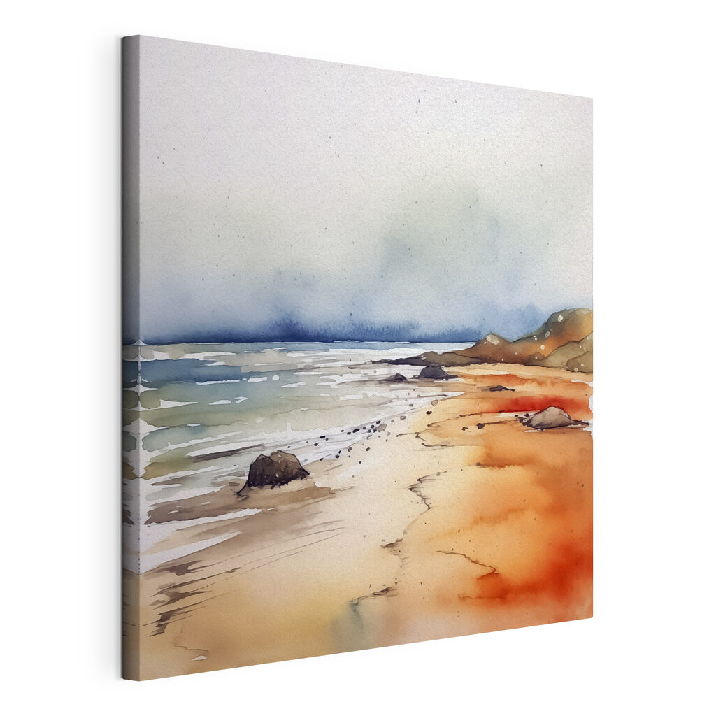 Strand in Aquarell, gespannte Leinwand mit umlaufender Kante