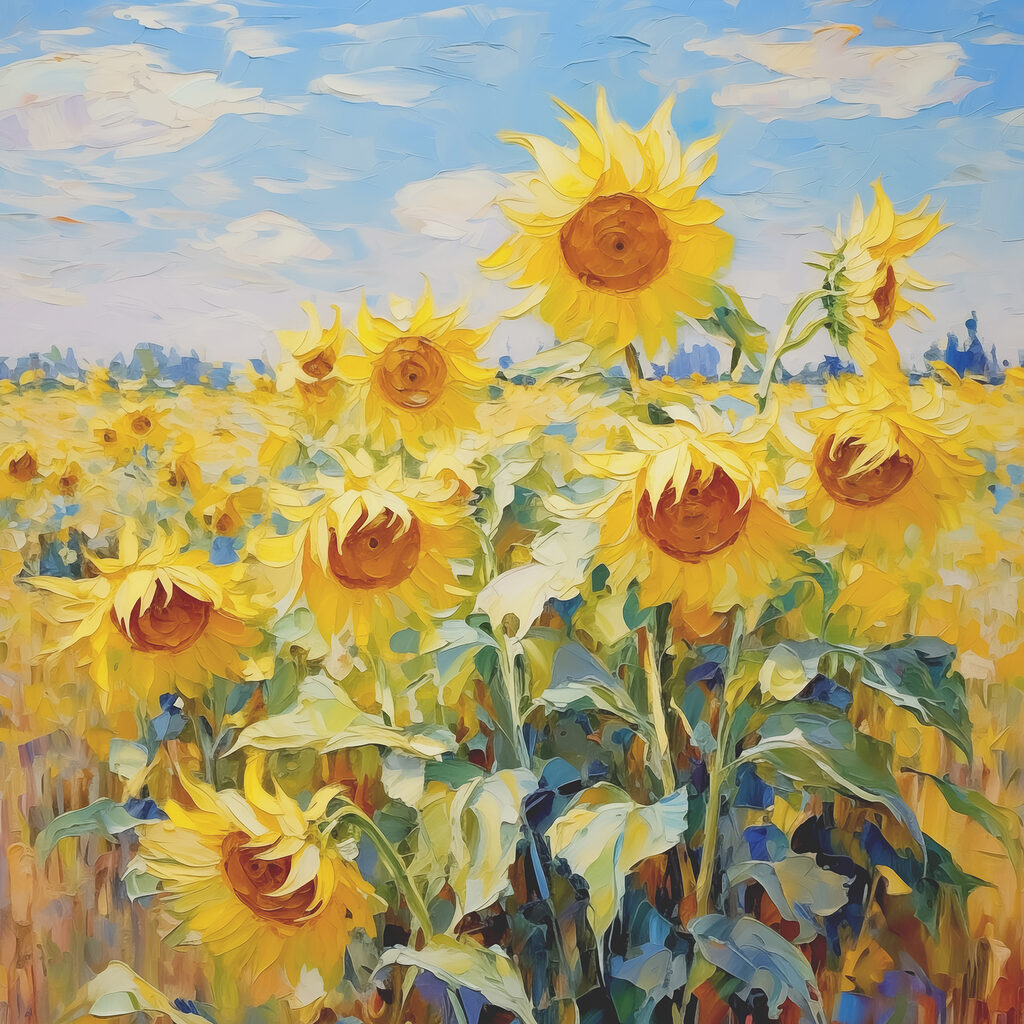 Sonnenblumen unter blauem Himmel — ganzes Design