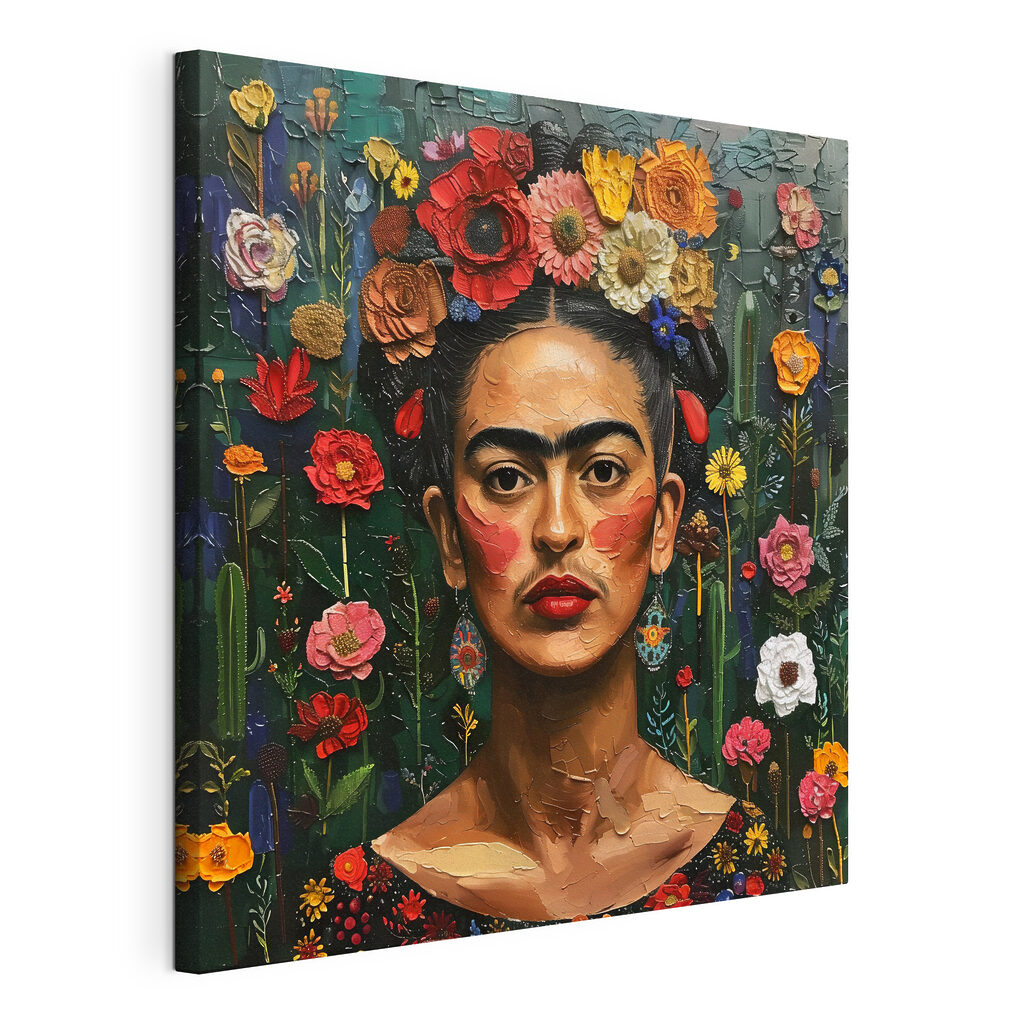 Frida im Blumengarten, gespannte Leinwand mit umlaufender Kante