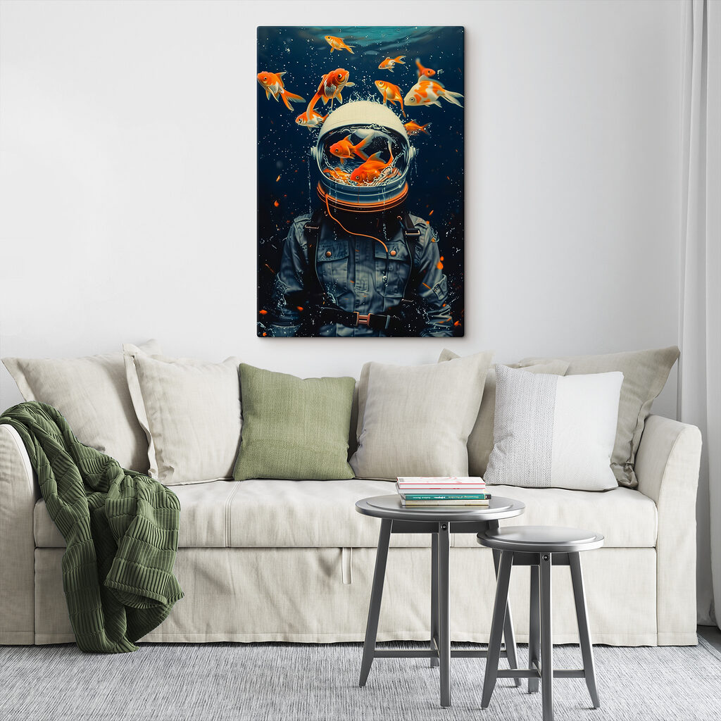 Fische im Weltraum in einem Interieur