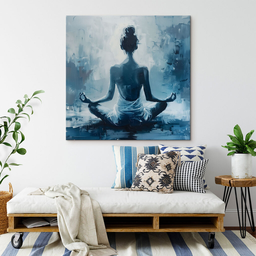 Meditation in tiefblauer Stille in einem Interieur