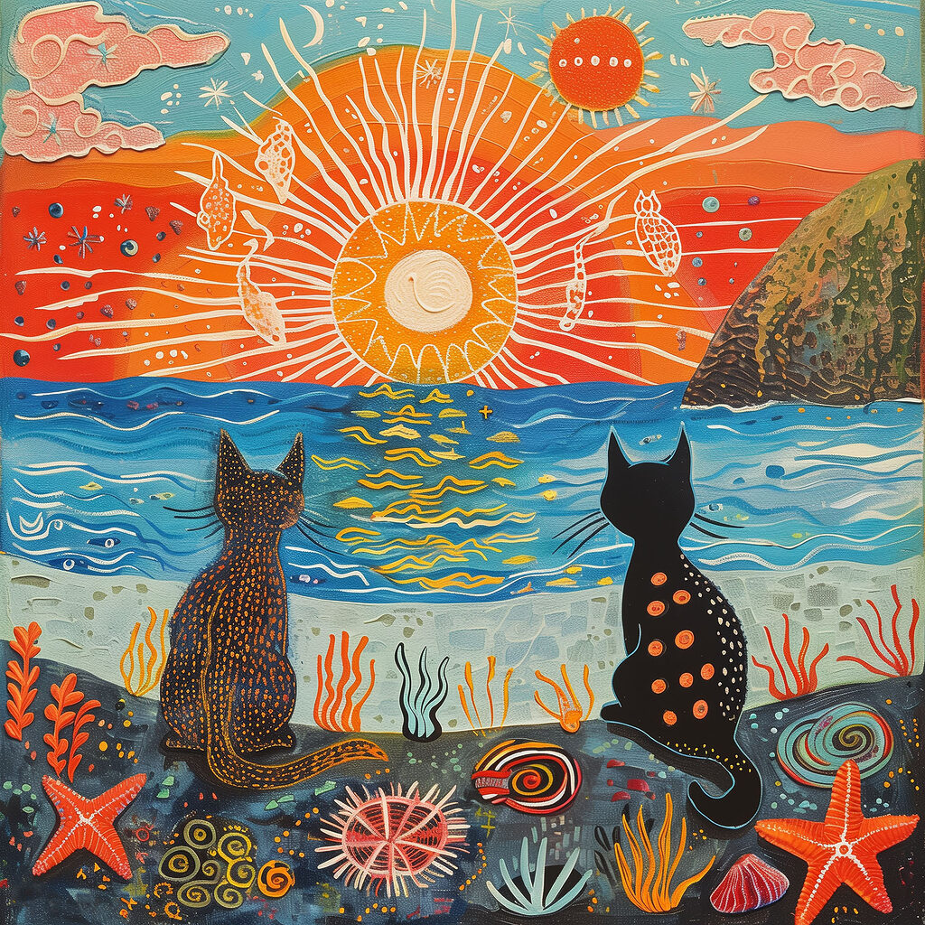 Katzen und Sonnenstrahlen — ganzes Design